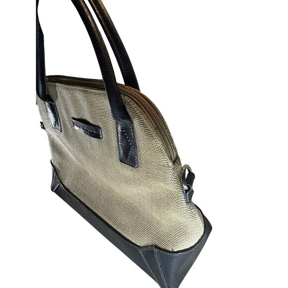 Stone Mountain Crossbody Leather and Canvas Handbag Purse Kelly Handles No Strap - Picture 6 of 6